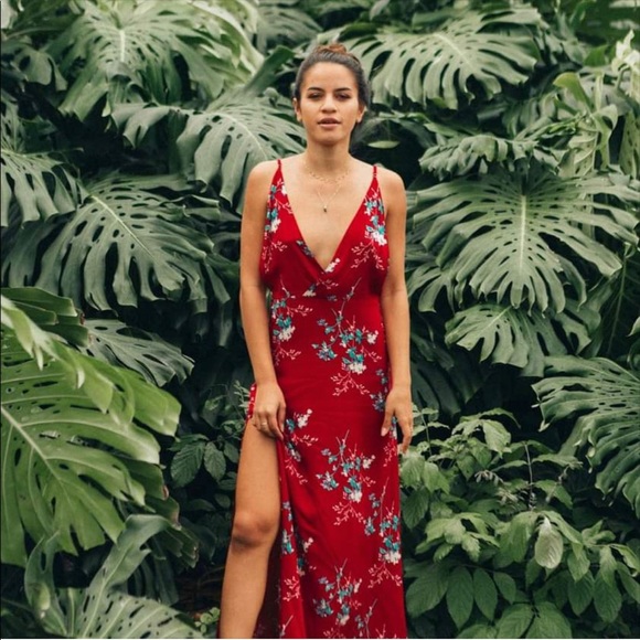 Adhira Aura Red Floral Maxi Dress w/Side Slits NWT - Picture 3 of 15